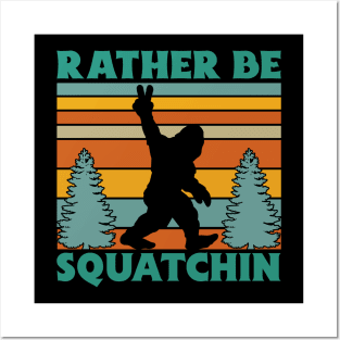 Retro Vintage Bigfoot peace sign, Rather Be Squatchin Posters and Art